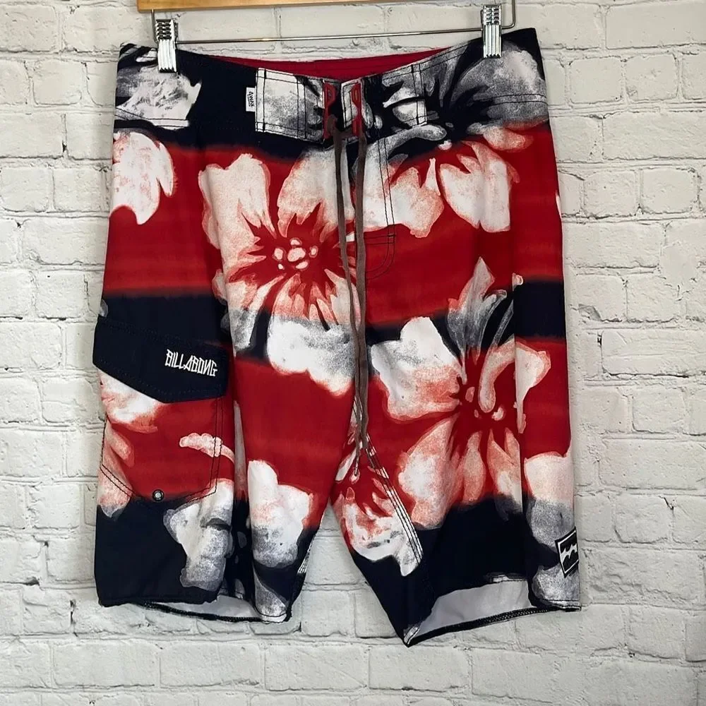 Billabong Men’s‎ Black Orange Floral Swim Trunks Board Shorts Swimwear 32